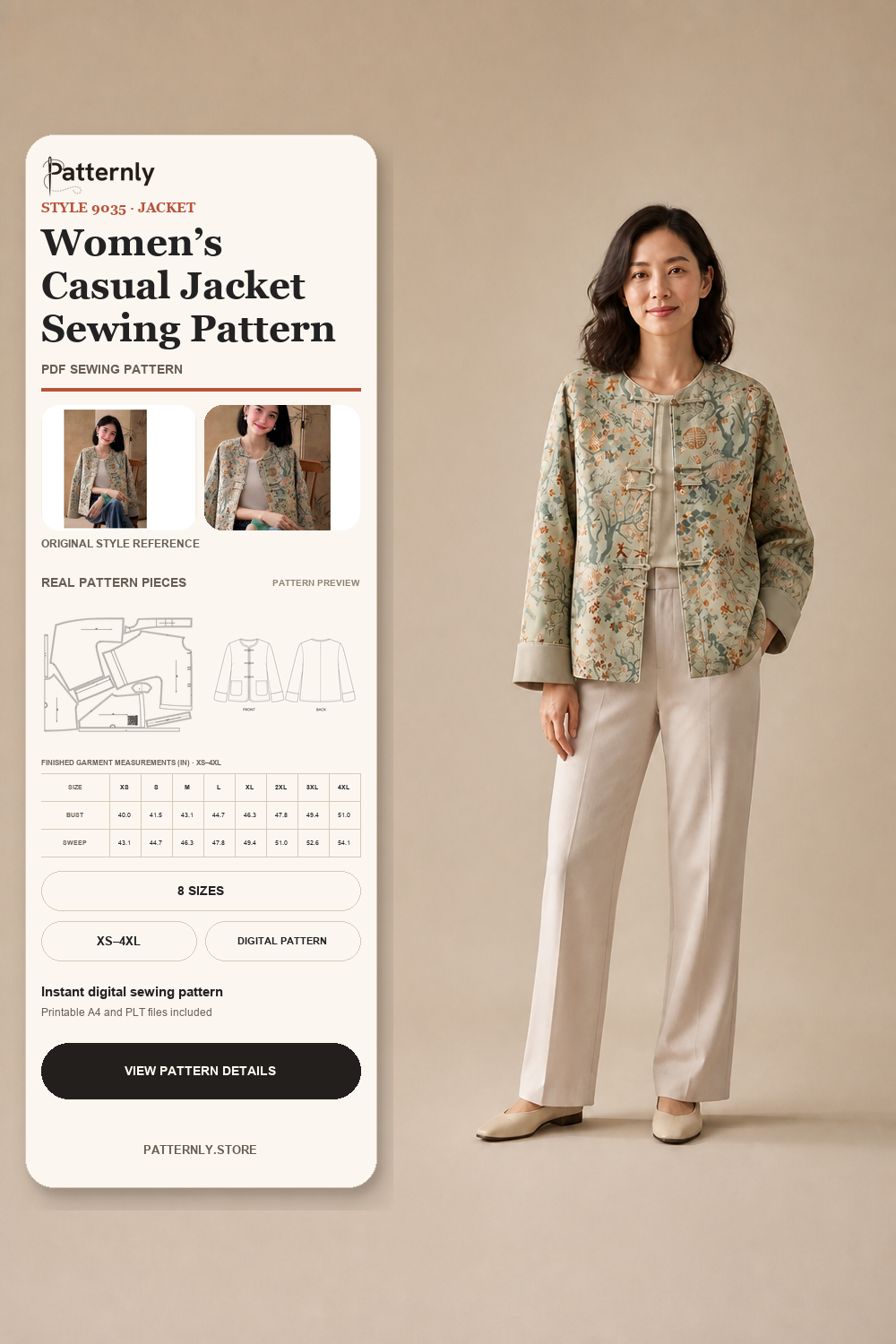 Women’s Casual Jacket Sewing Pattern finished garment