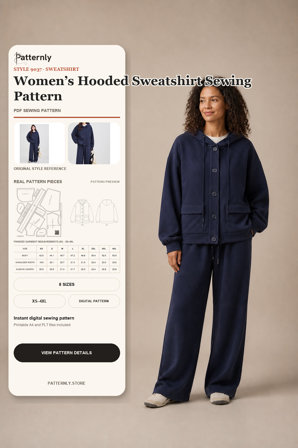 Women’s Hooded Sweatshirt Sewing Pattern 9037 cover
