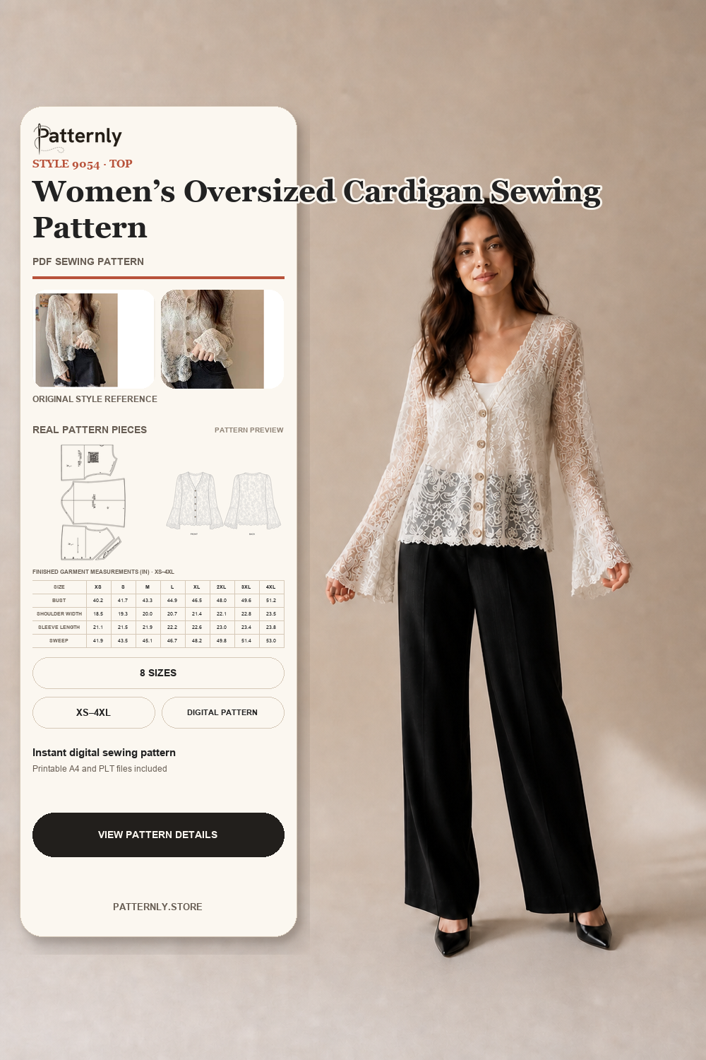 Women’s Oversized Cardigan Sewing Pattern 9054 cover