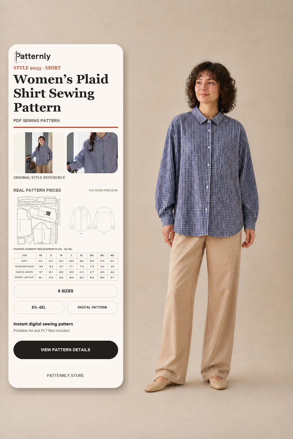 Women’s Plaid Shirt Sewing Pattern 9055 cover