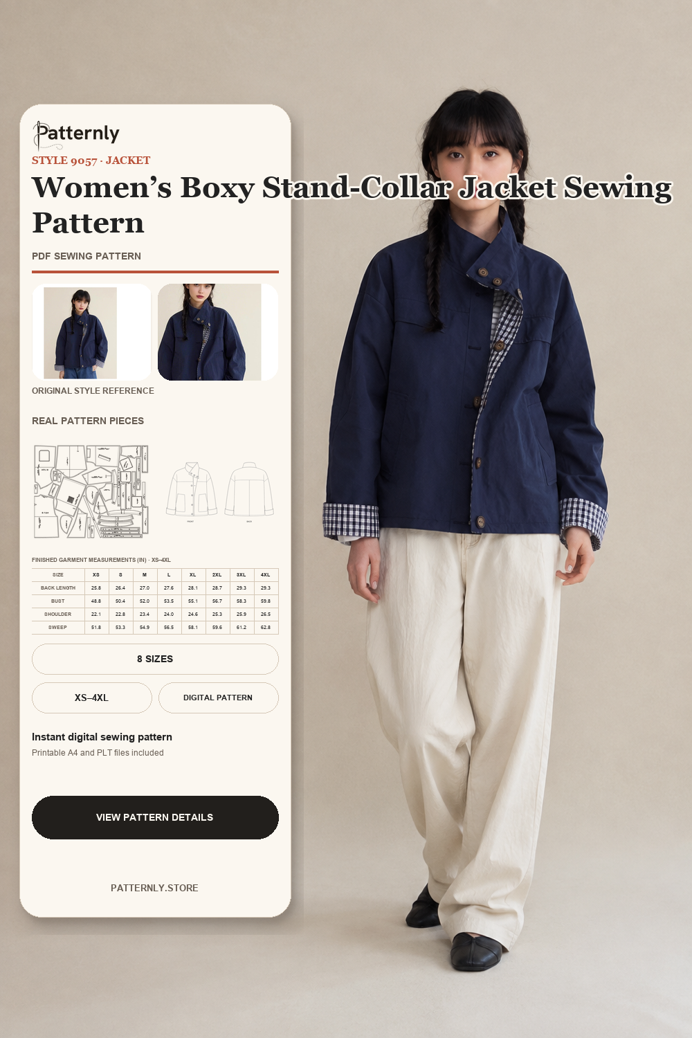 Women’s Boxy Stand-Collar Jacket Sewing Pattern 9057 cover