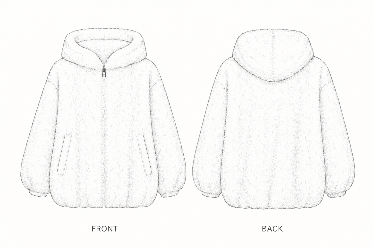 906 Coat Sewing Pattern | Ivory Plush Zip Jacket front and back technical drawing