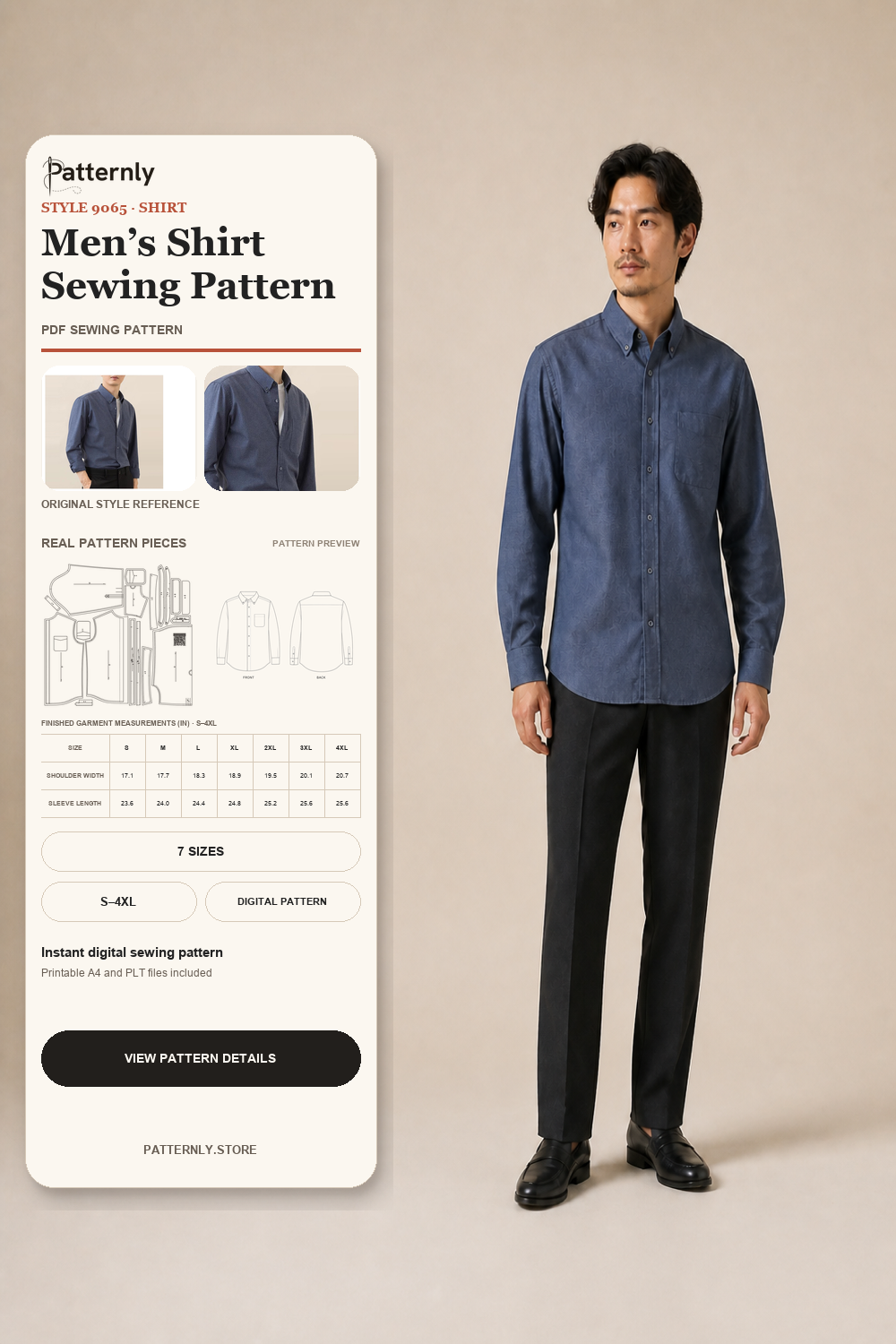 Men’s Shirt Sewing Pattern 9065 cover
