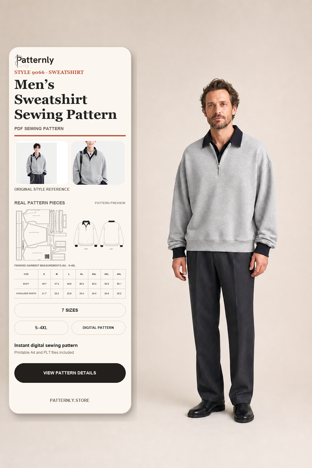 Men’s Sweatshirt Sewing Pattern 9066 cover