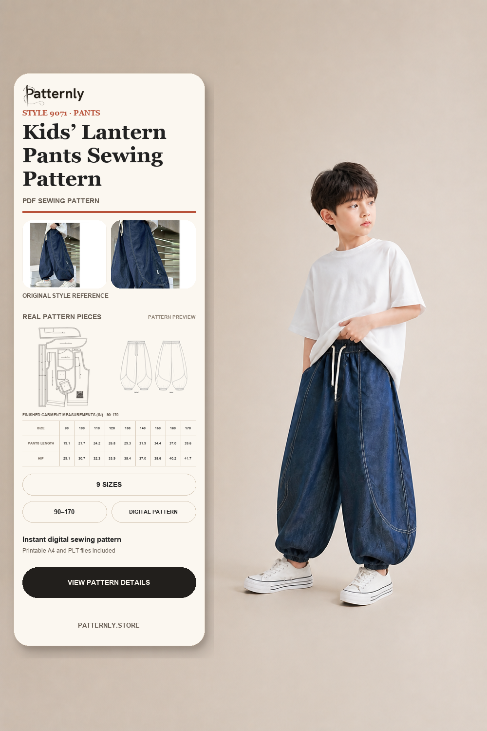 Kids’ Lantern Pants Sewing Pattern finished garment