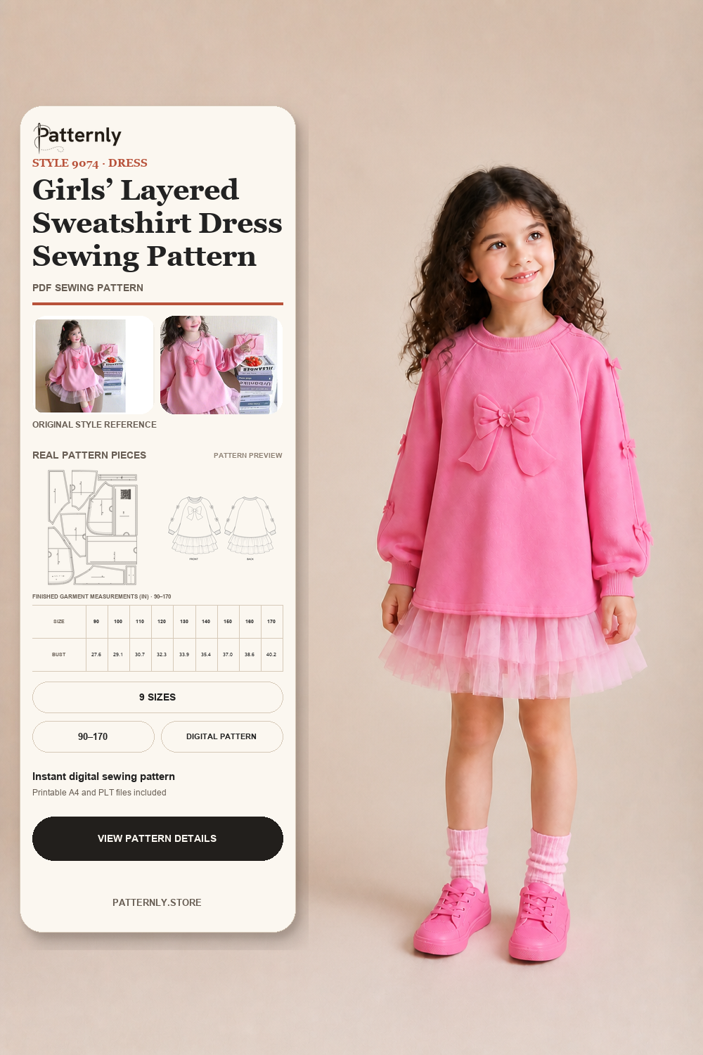 Girls’ Layered Sweatshirt Dress Sewing Pattern 9074 cover