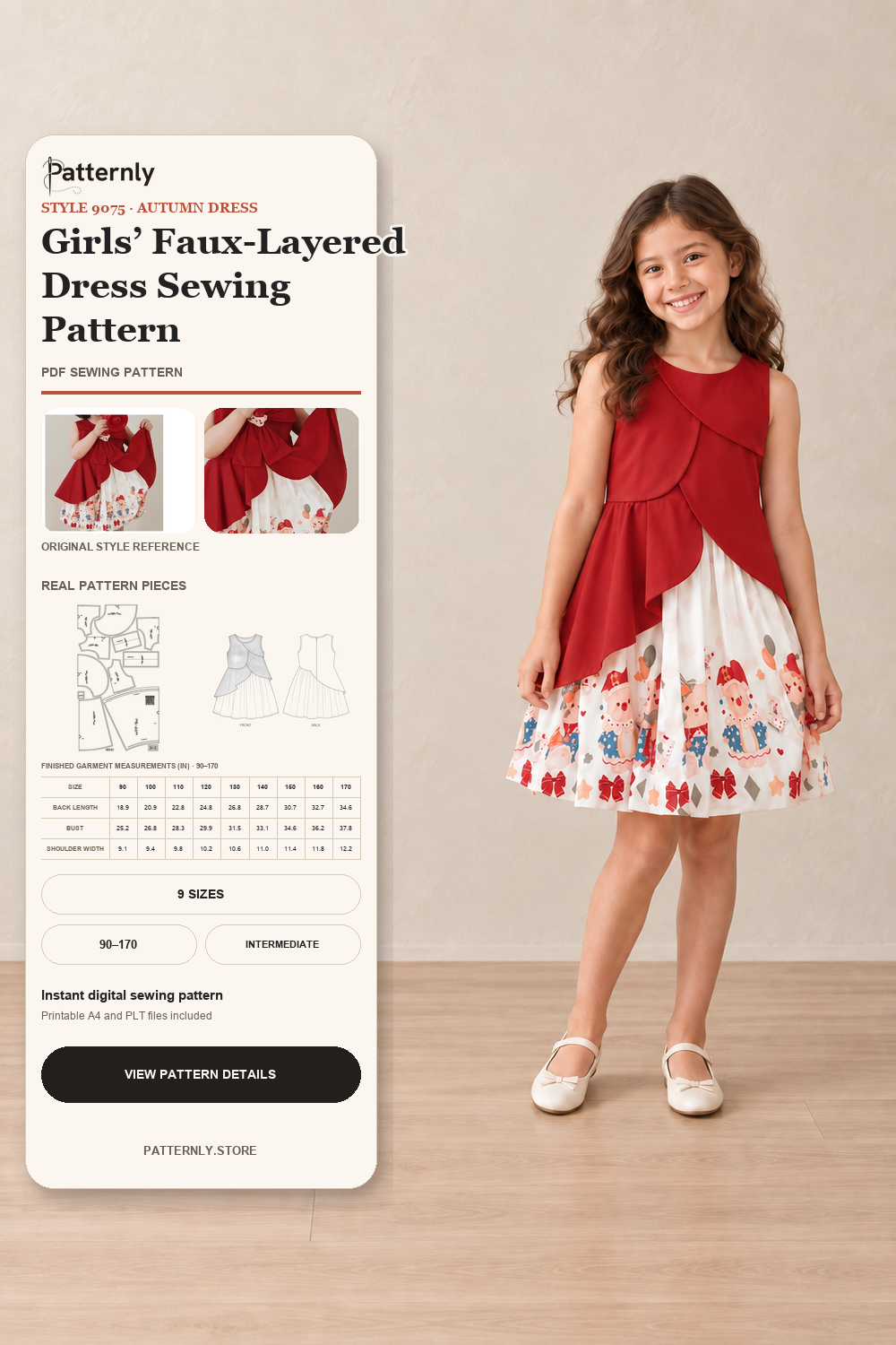 Girls’ Faux-Layered Dress Sewing Pattern 9075 cover