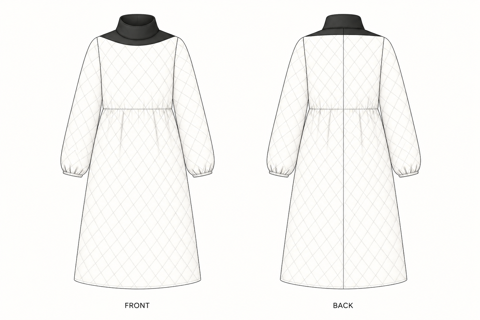 918 Dress Sewing Pattern front and back technical drawing