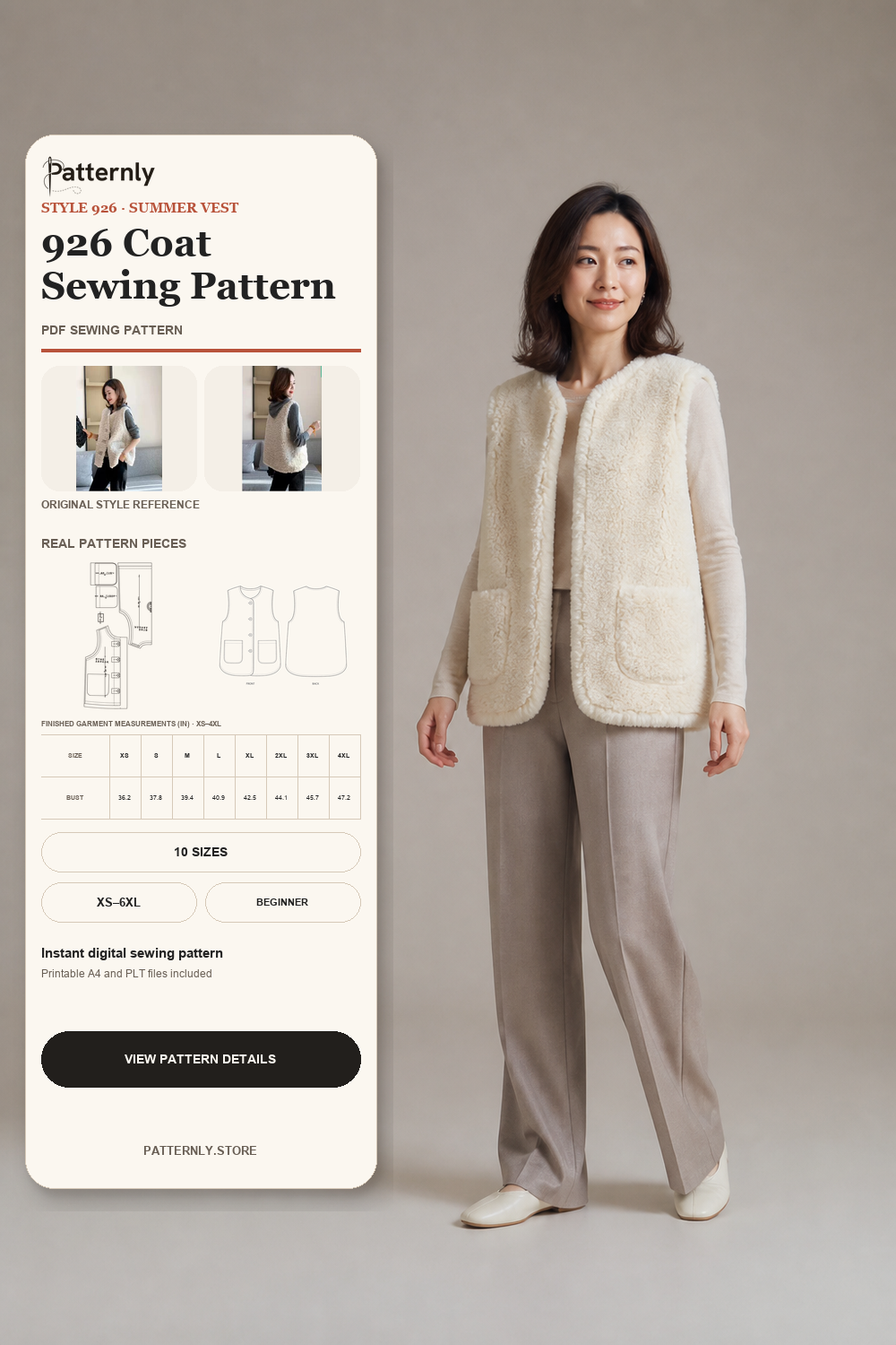 Casual Sleeveless Vest Sewing Pattern 926 cover