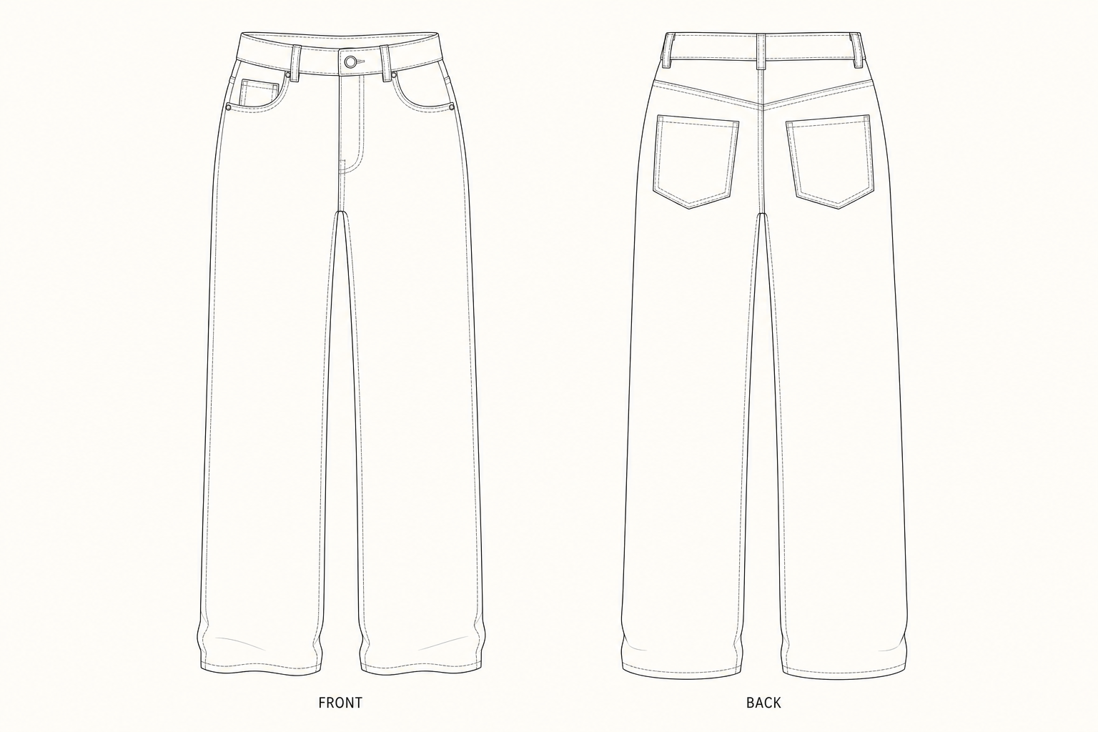 934 Pants Sewing Pattern front and back technical drawing