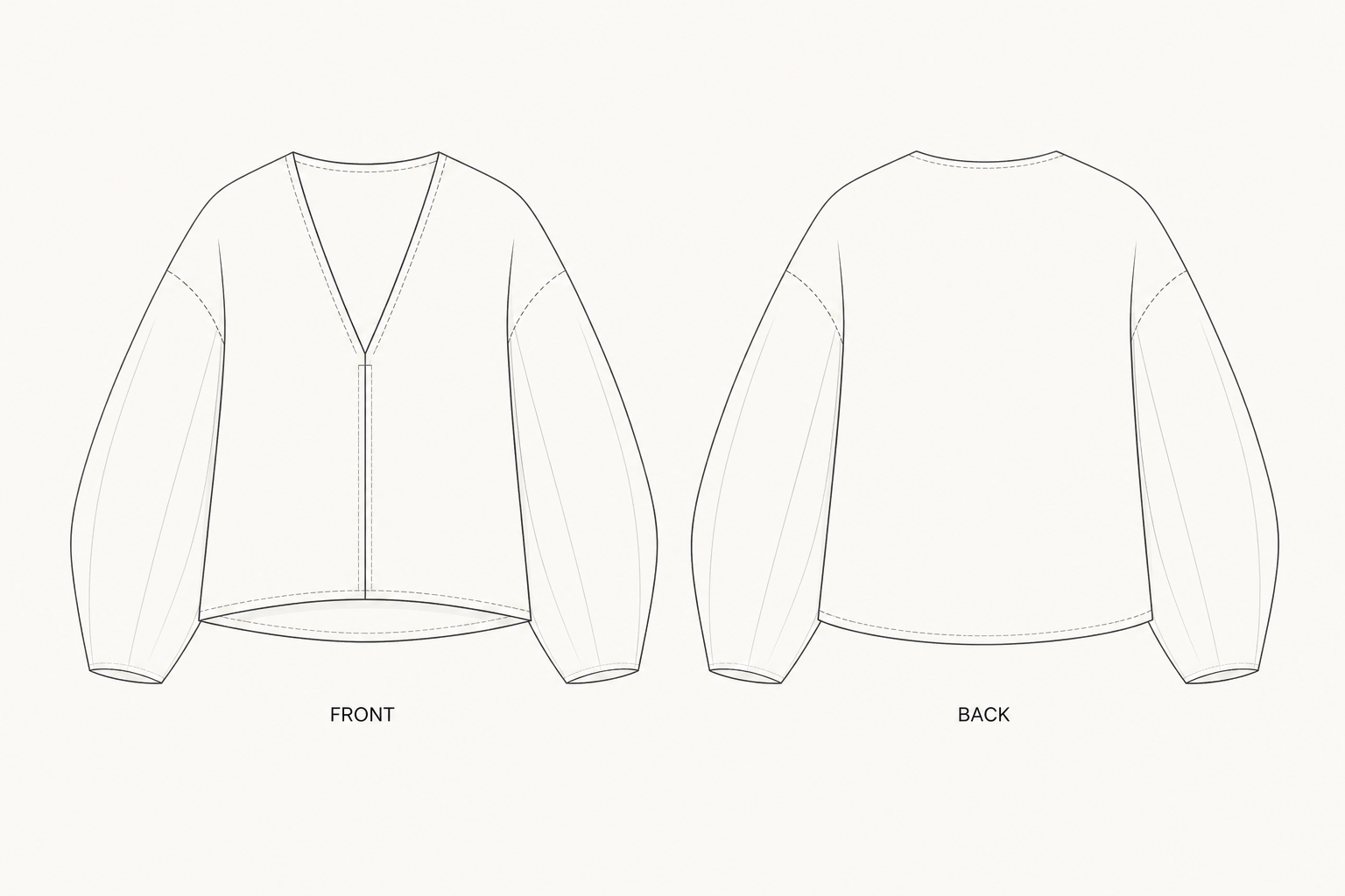 937 Coat Sewing Pattern | Women's V-neck Wool Pullover front and back technical drawing