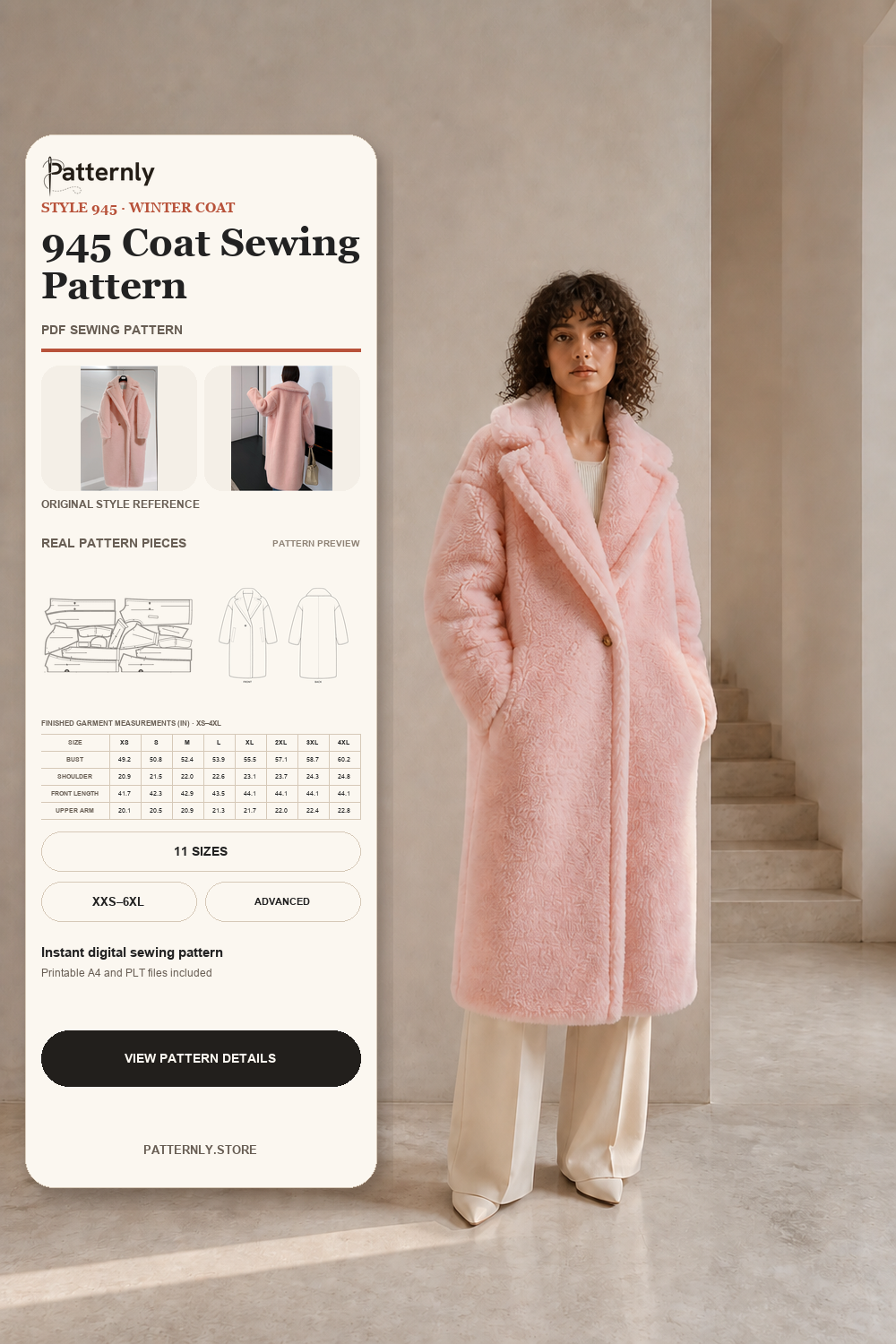 Pink Teddy Coat Sewing Pattern 945M cover