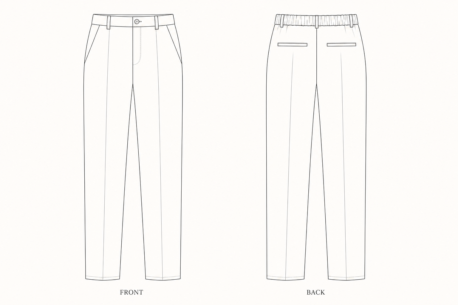 950 Pants Sewing Pattern front and back technical drawing