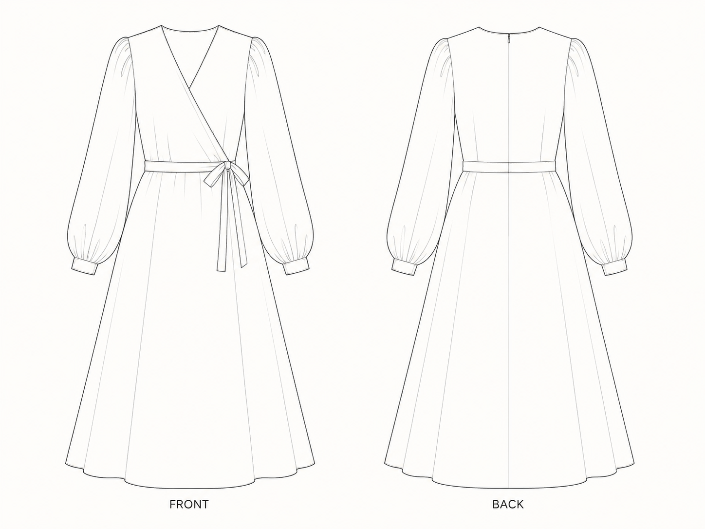 968 Dress Sewing Pattern front and back technical drawing