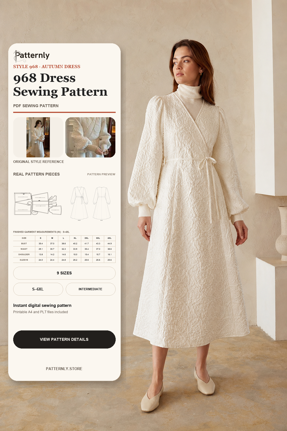 High-Waisted Tie Dress Sewing Pattern 968 cover