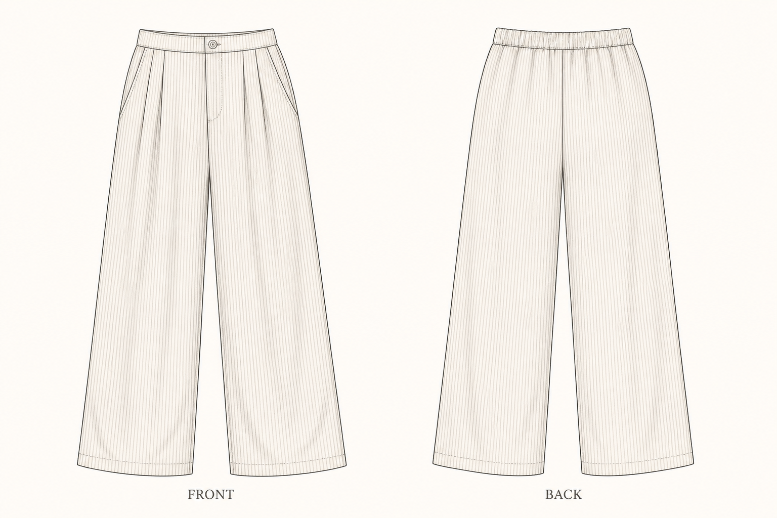 969 Pants Sewing Pattern front and back technical drawing