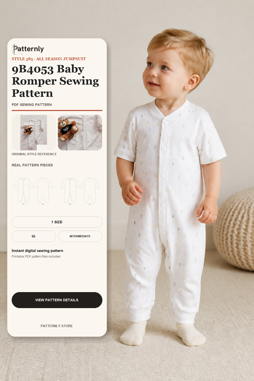 Button-Crotch Baby Romper Sewing Pattern cover