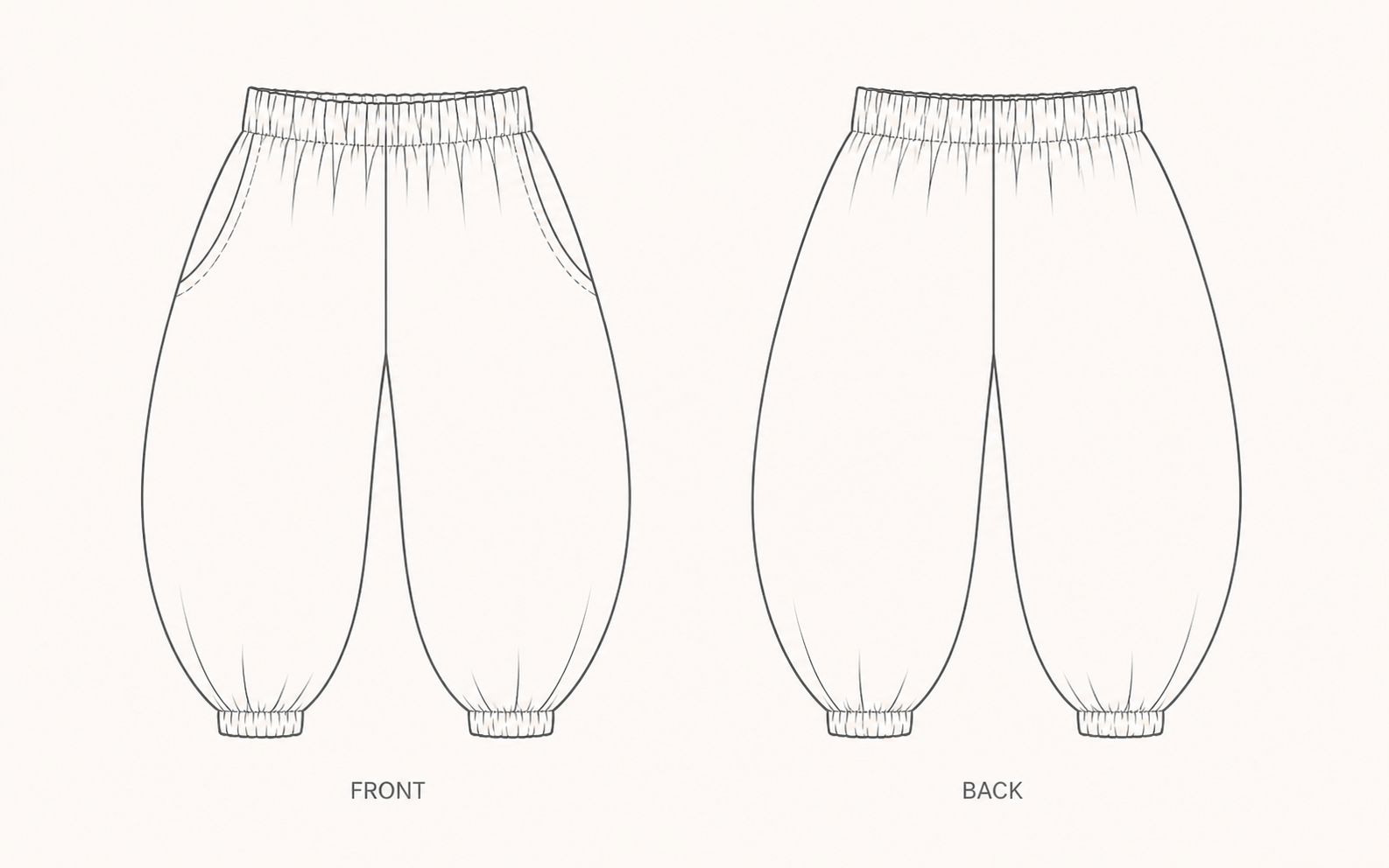 pattern-budding-k2406 front and back technical drawing