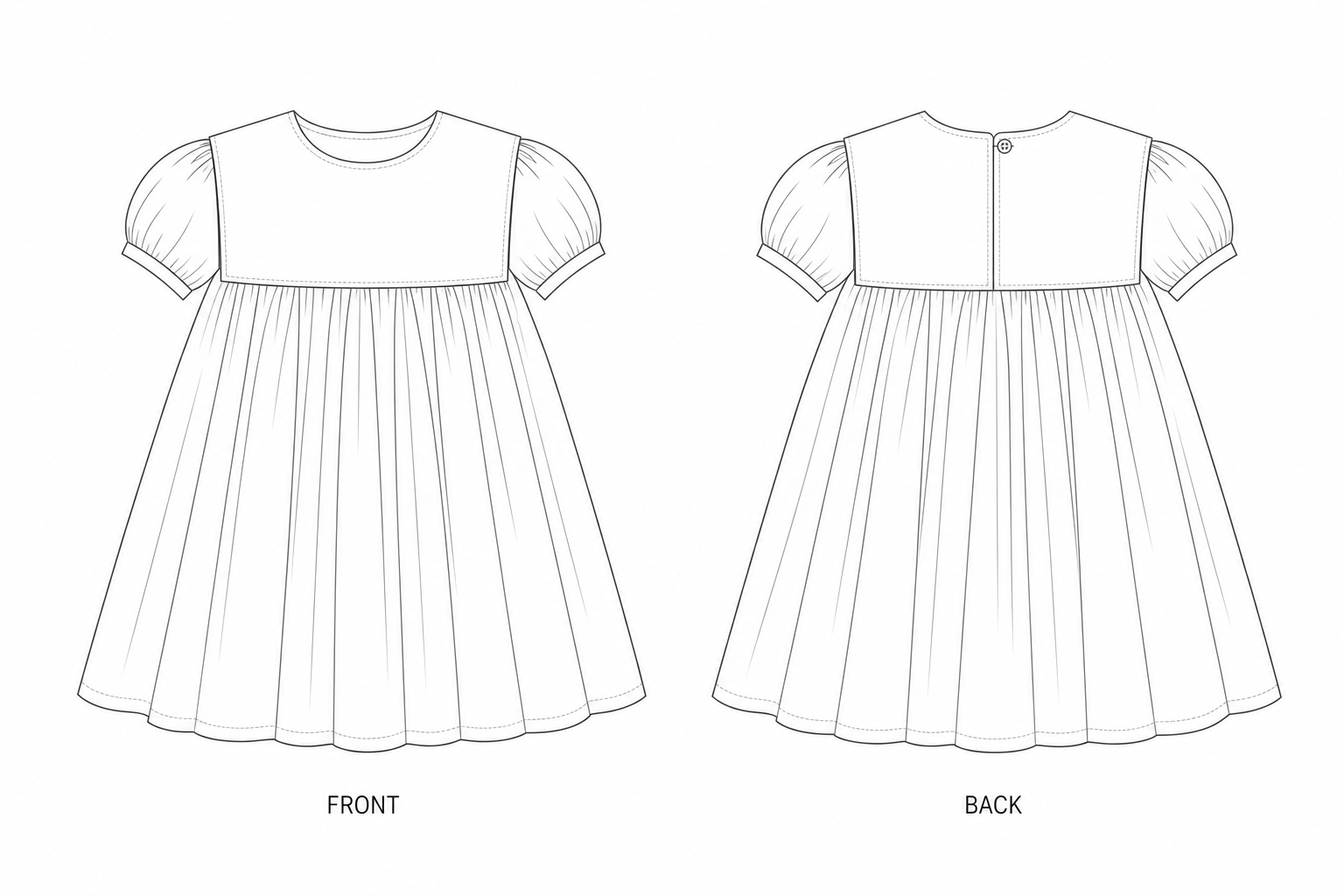 F-017 Dress Sewing Pattern front and back technical drawing