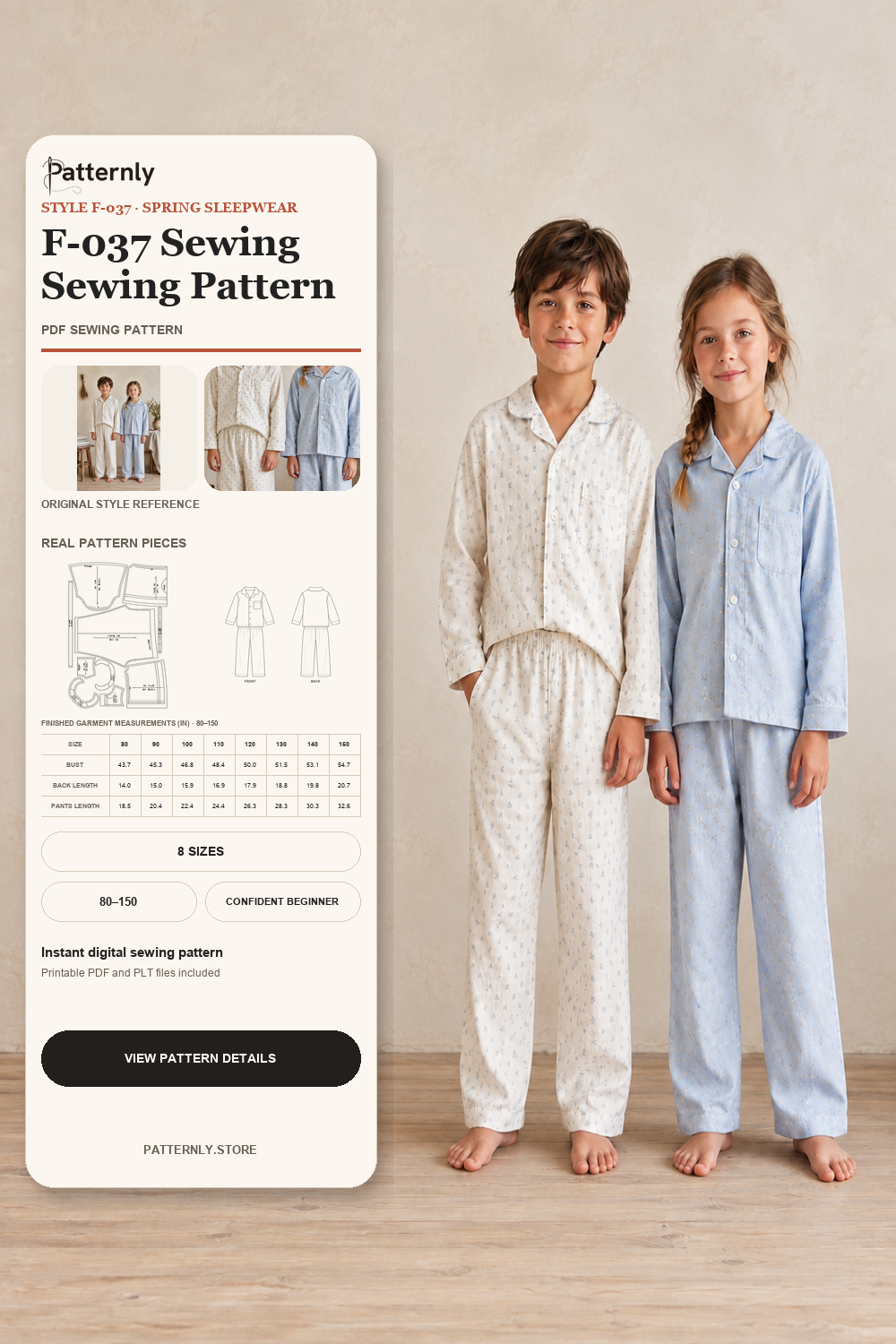 Children's Sleepwear Sewing Pattern F-037 cover
