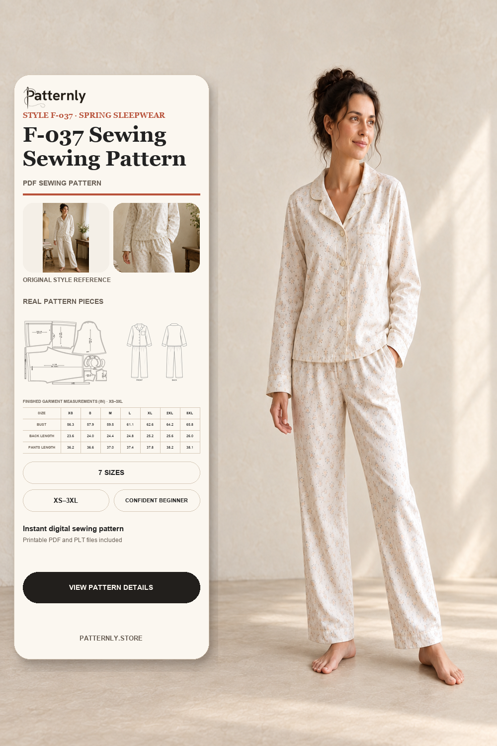 Women's Sleepwear Sewing Pattern F-037 cover