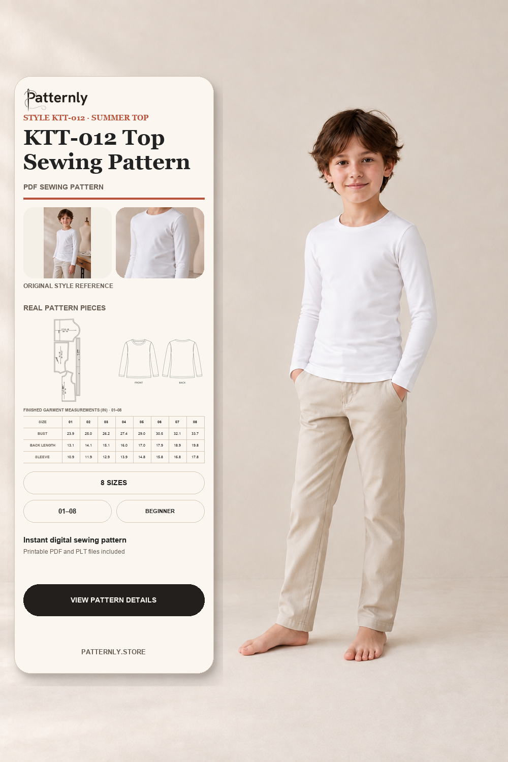 Children's Long-Sleeve Base-Layer Top Sewing Pattern KTT-012 cover