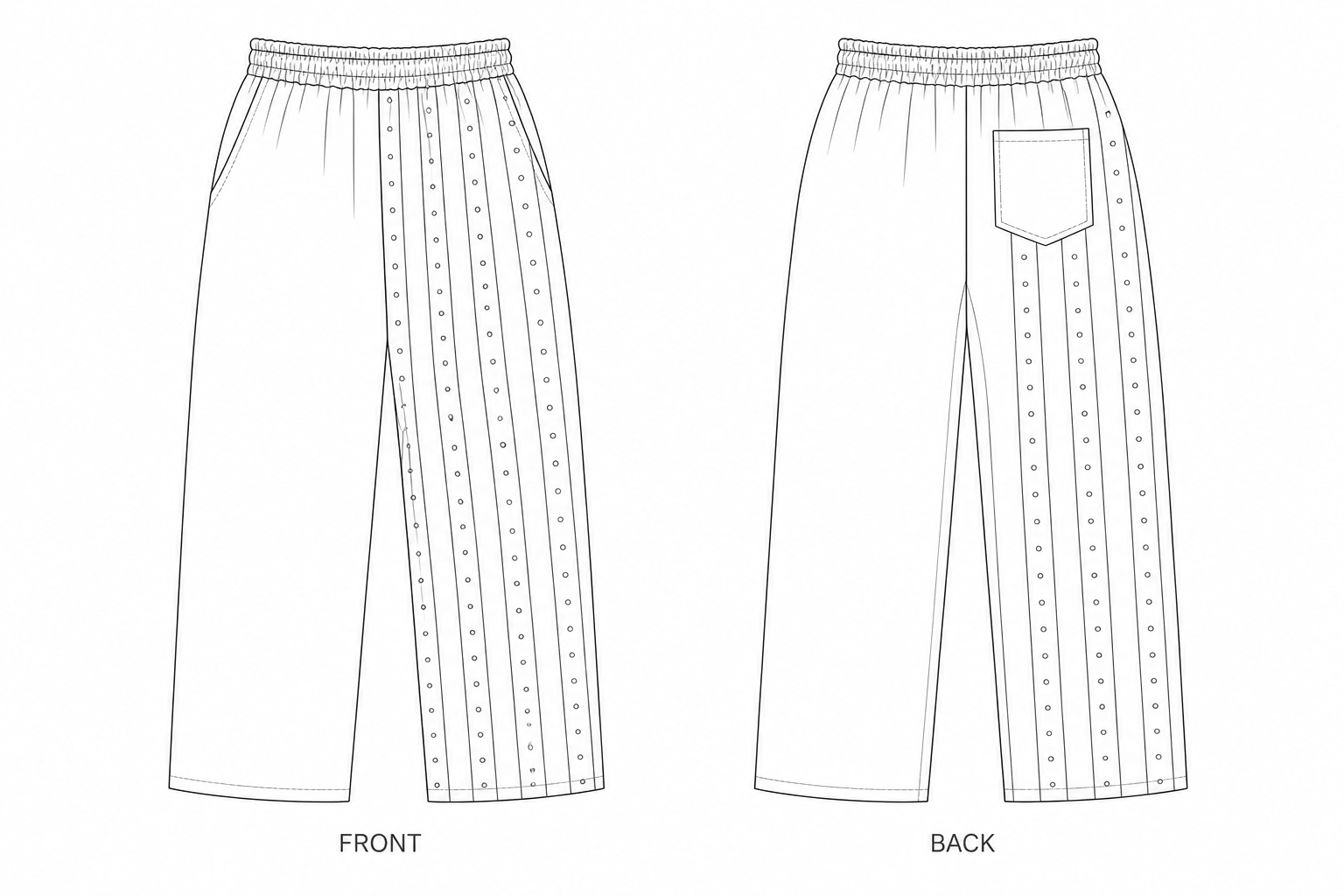KTT-145 Sewing Pattern | Women's Asymmetric Color Block Pull On Pants front and back technical drawing