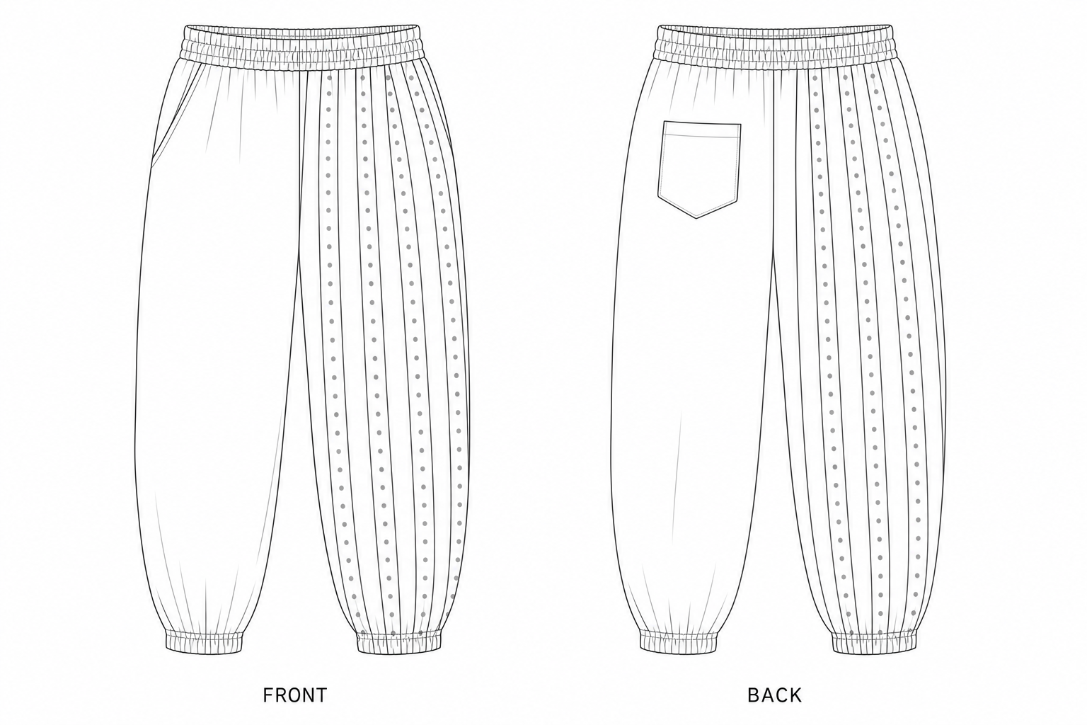 KTT-145 Pants Sewing Pattern front and back technical drawing