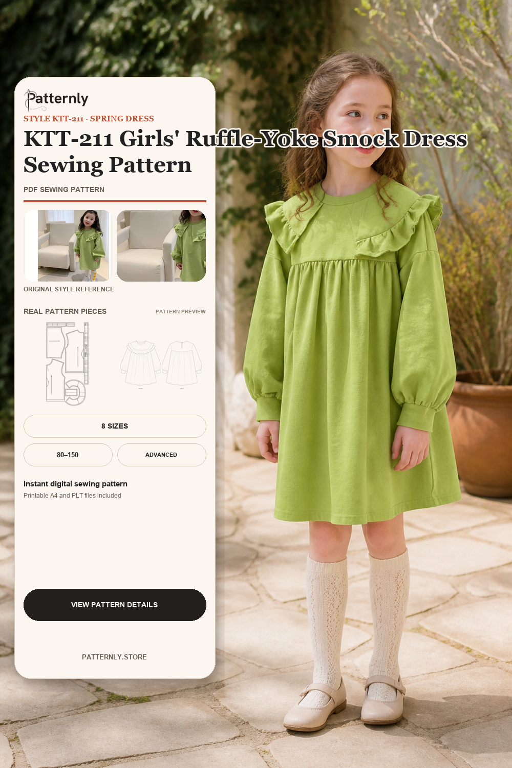 KTT-211 Girls' Ruffle-Yoke Smock Dress Sewing Pattern cover
