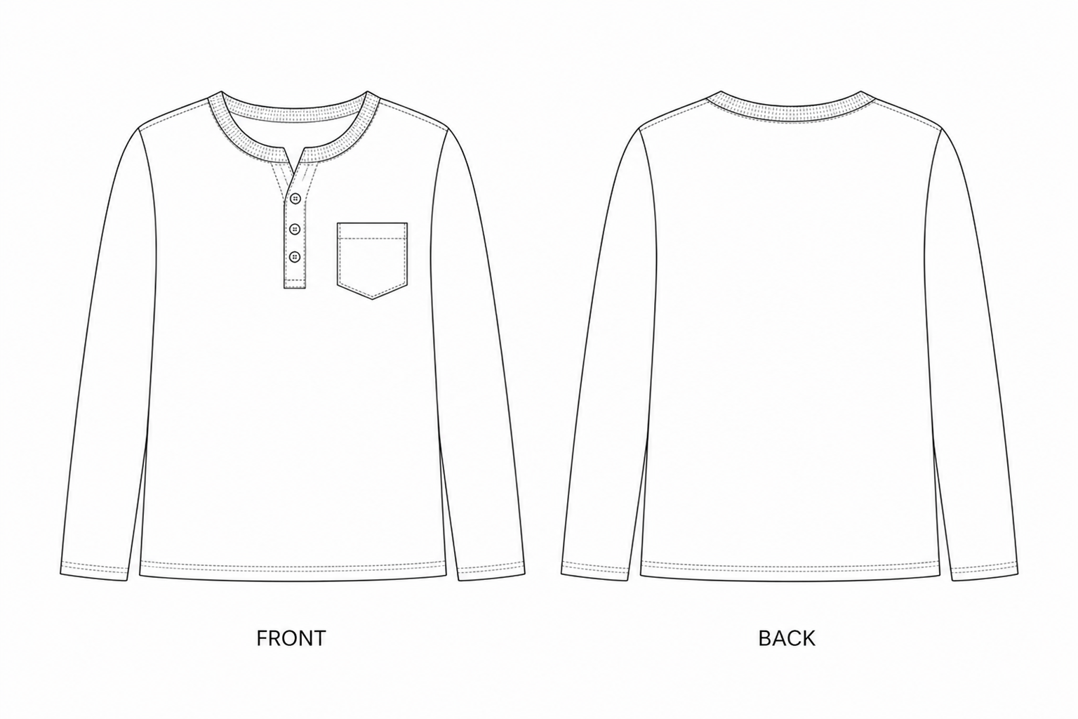 KTT-219 Top Sewing Pattern | Kids Waffle Henley Top front and back technical drawing