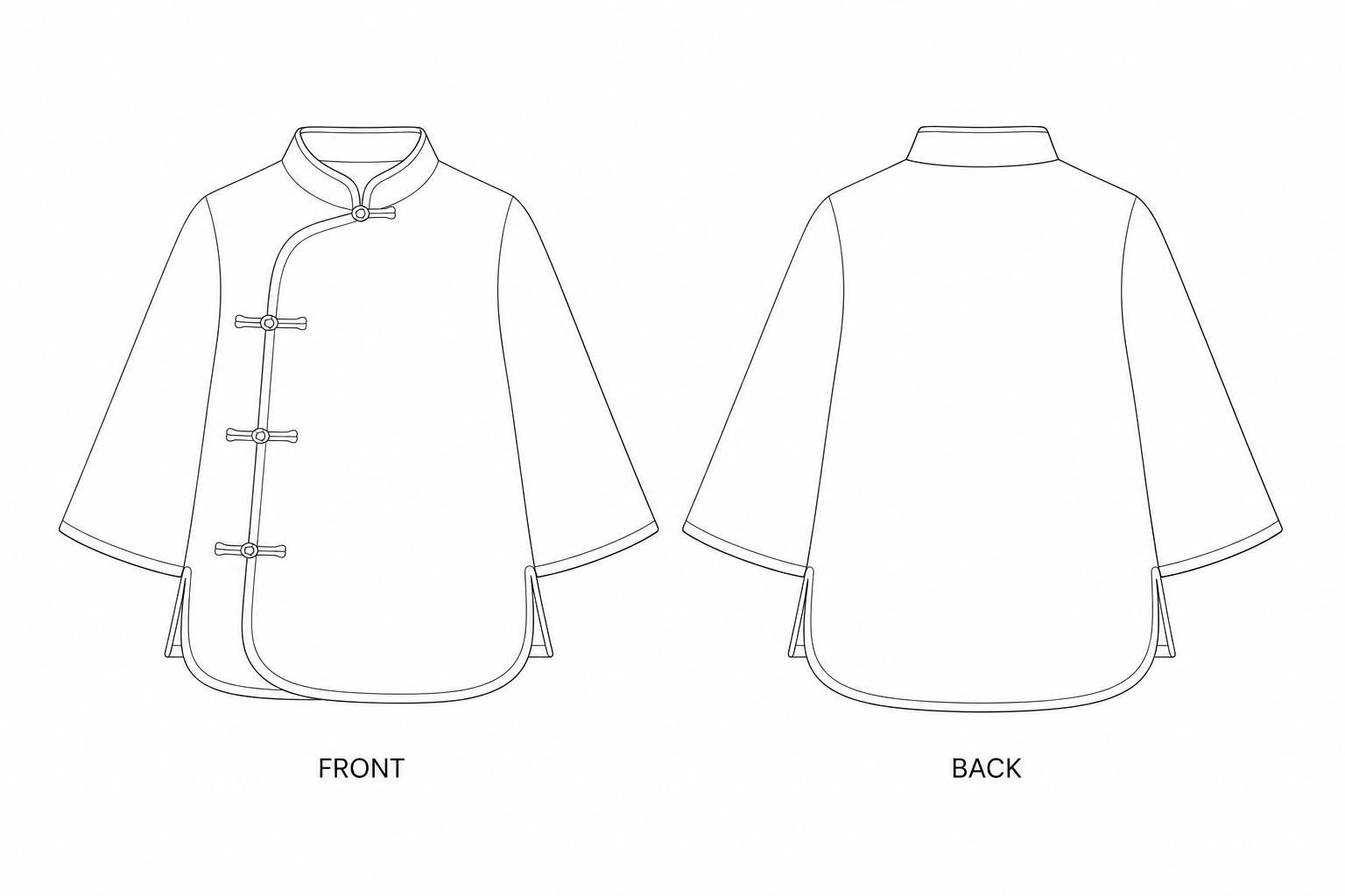 KTT-232 Jacket Sewing Pattern front and back technical drawing