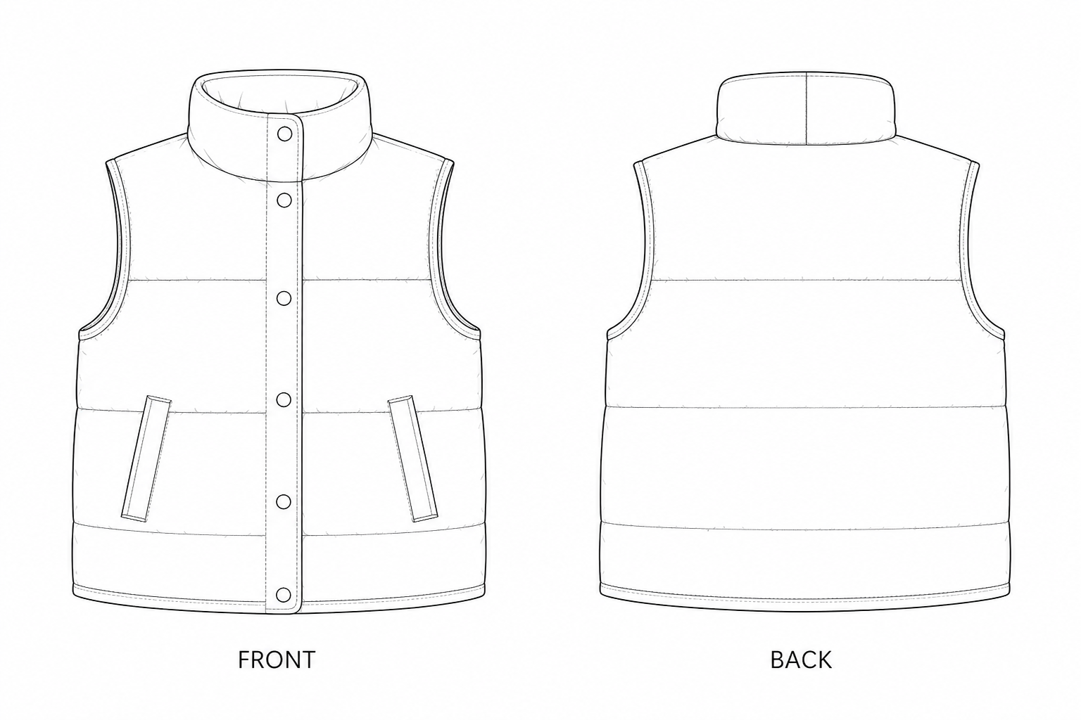 KTT-249 Vest Sewing Pattern front and back technical drawing