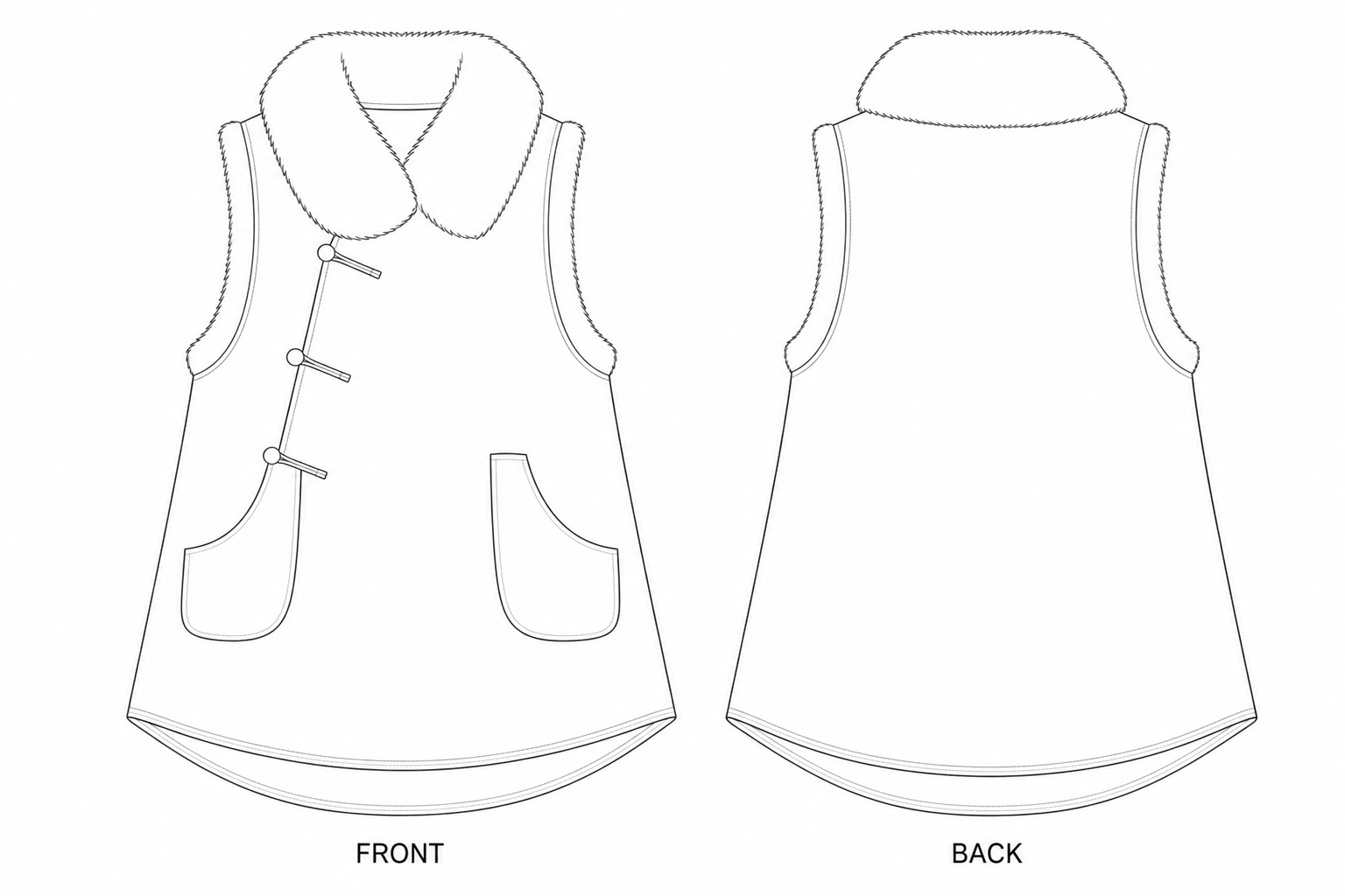 KTT-289 Vest Sewing Pattern front and back technical drawing