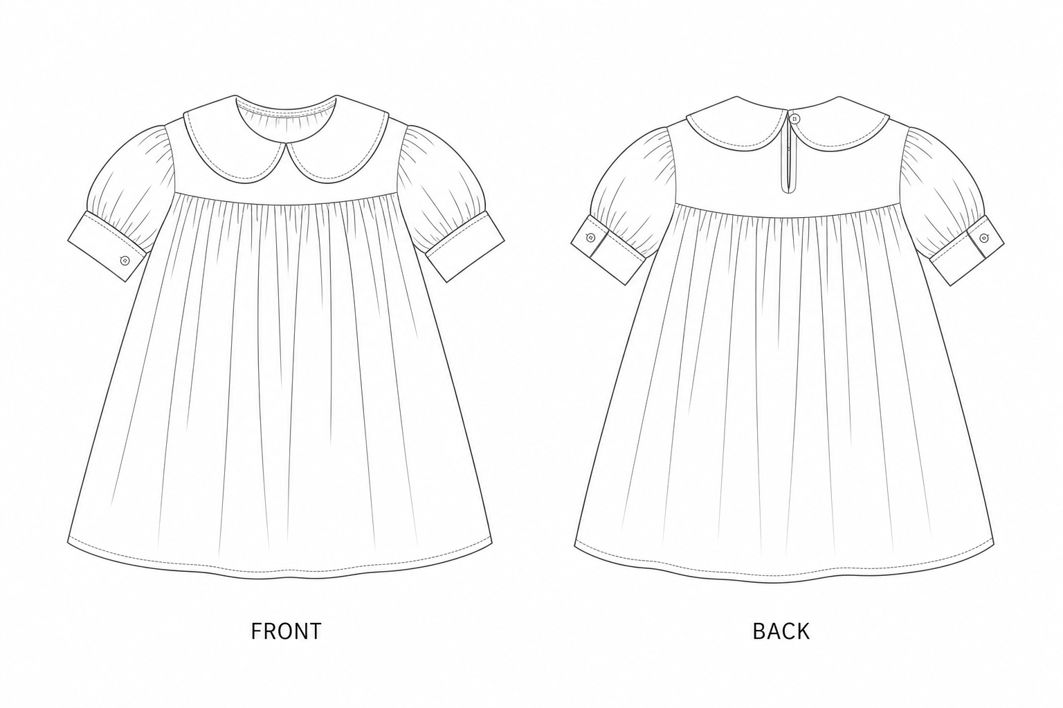 KTT-303 Dress Sewing Pattern front and back technical drawing