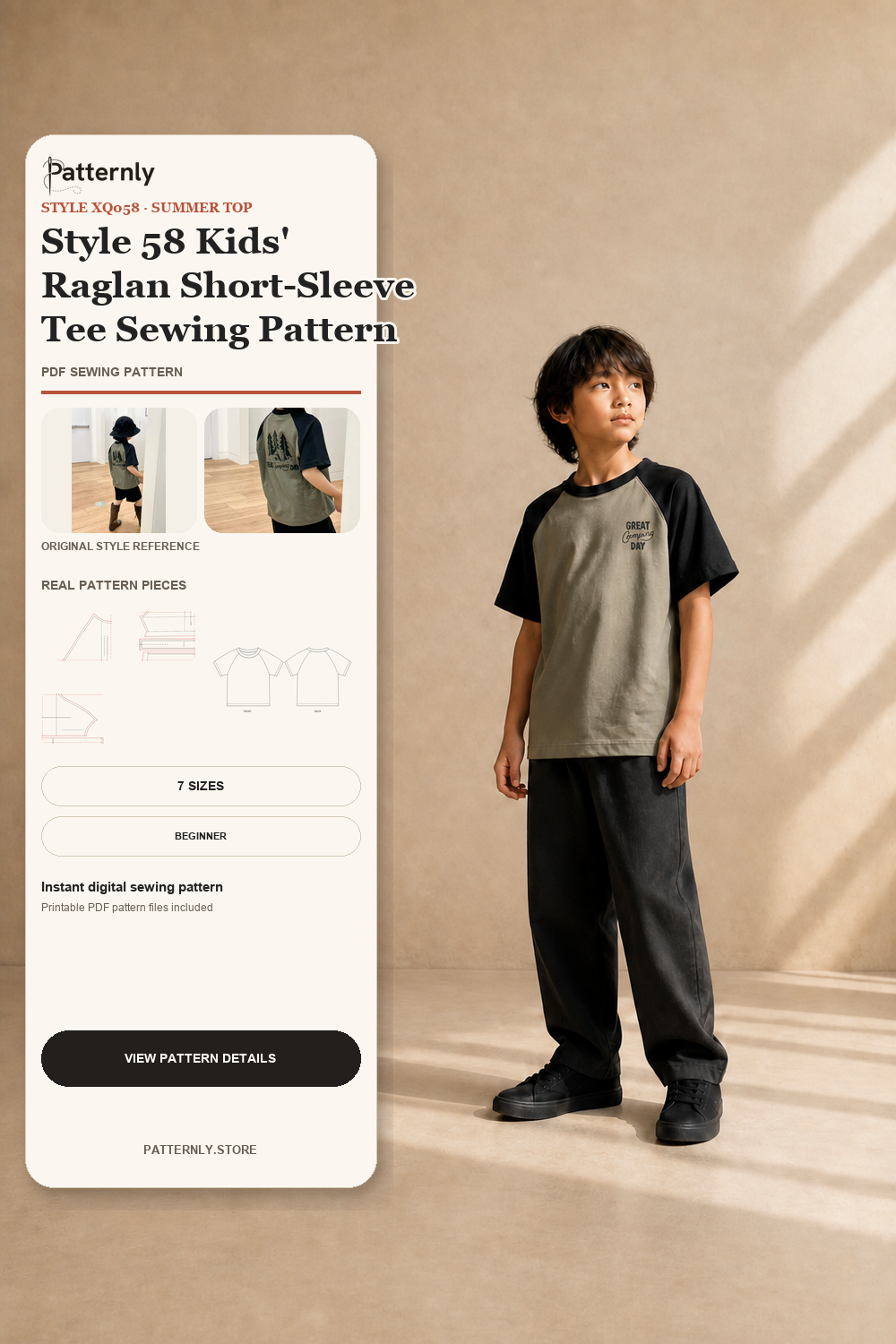 Style 58 Kids' Raglan Short-Sleeve Tee Sewing Pattern STYLE-58 cover