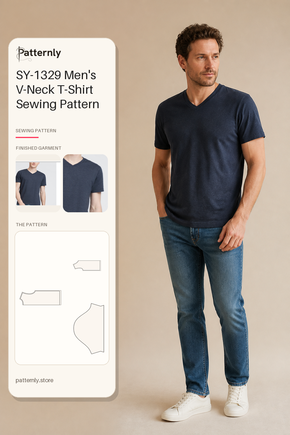 SY-1329 Men's V-Neck T-Shirt Sewing Pattern cover