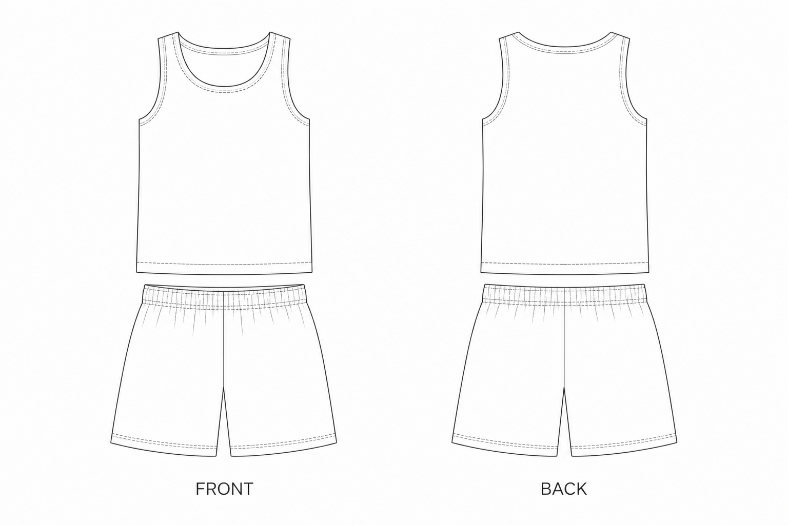 SY-20 Older Kids' Tank Top & Shorts Set Sewing Pattern front and back technical drawing