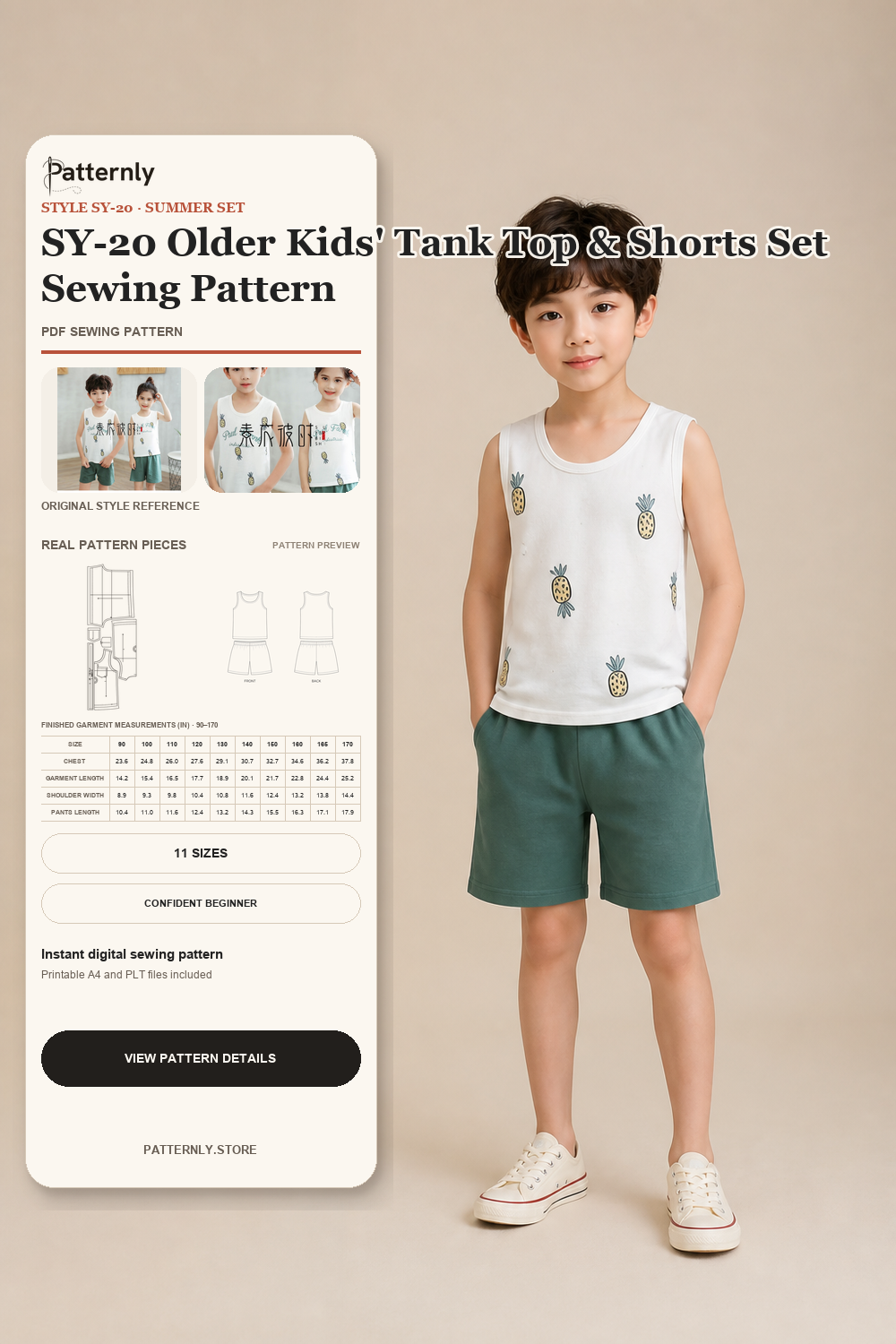 SY-20 Older Kids' Tank Top & Shorts Set Sewing Pattern cover