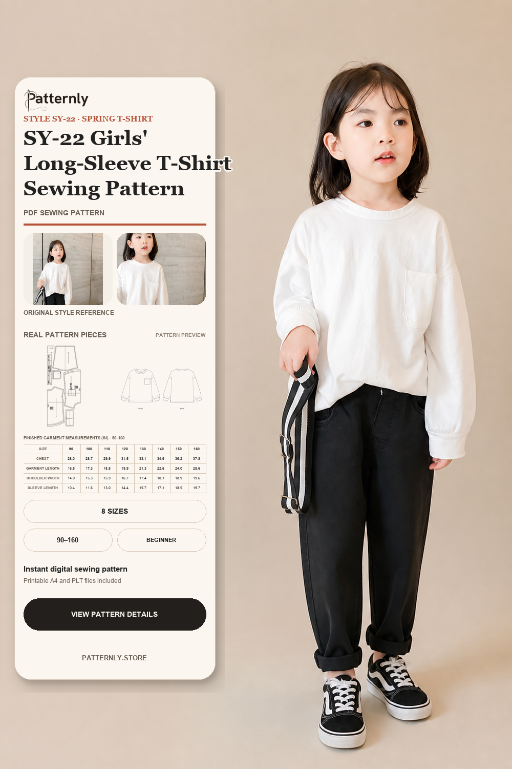 SY-22 Girls' Long-Sleeve T-Shirt Sewing Pattern cover