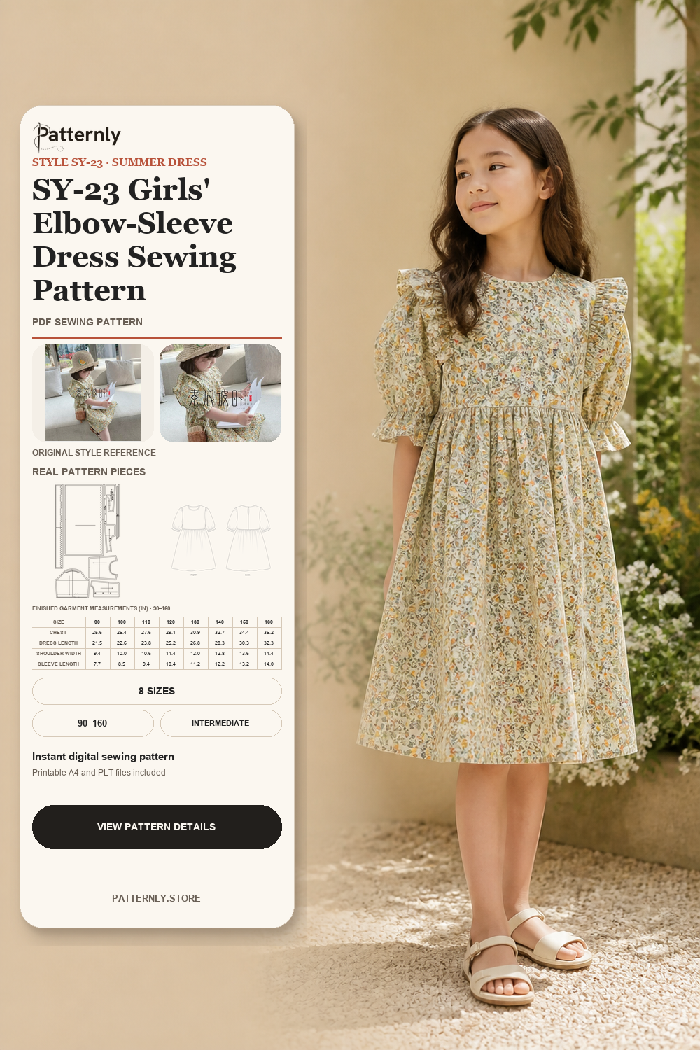 Girls' Elbow-Sleeve Dress Sewing Pattern SY-23 cover
