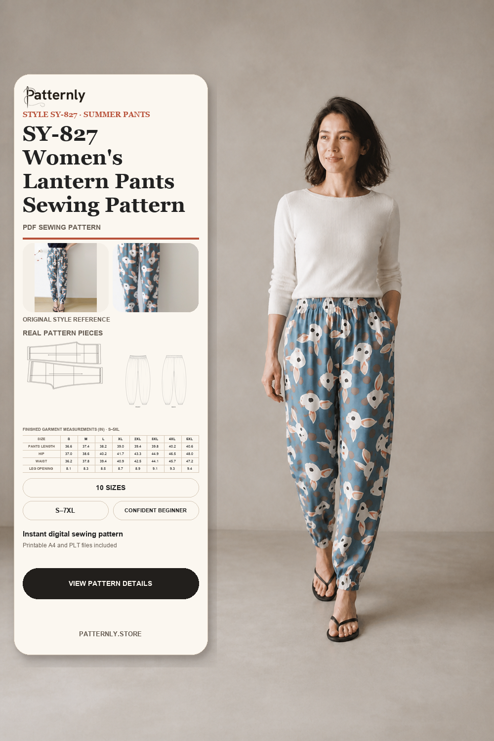 SY-827 Women's Lantern Pants Sewing Pattern cover