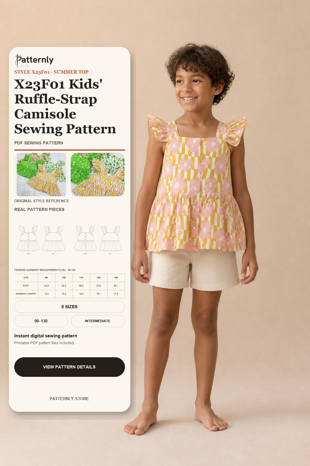 X23F01 Kids' Ruffle-Strap Camisole Sewing Pattern XANGER-2023 cover