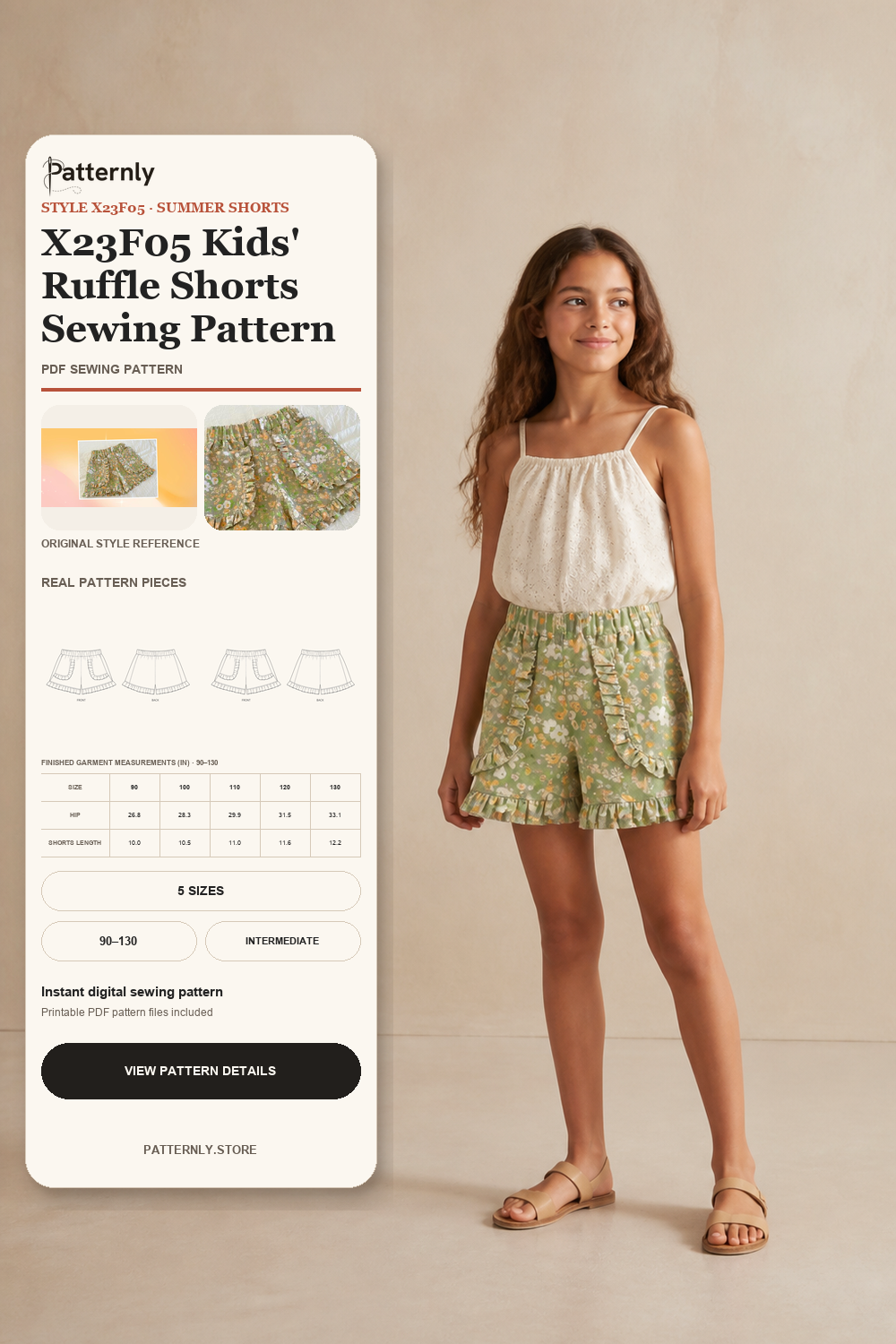 X23F05 Kids' Ruffle Shorts Sewing Pattern XANGER-2023 cover