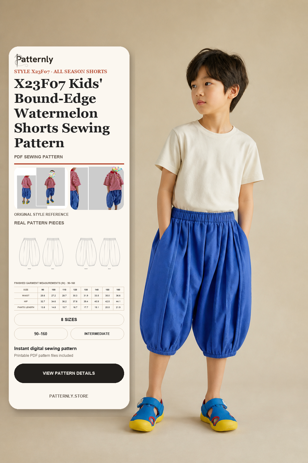 X23F07 Kids' Bound-Edge Watermelon Shorts Sewing Pattern XANGER-2023 cover