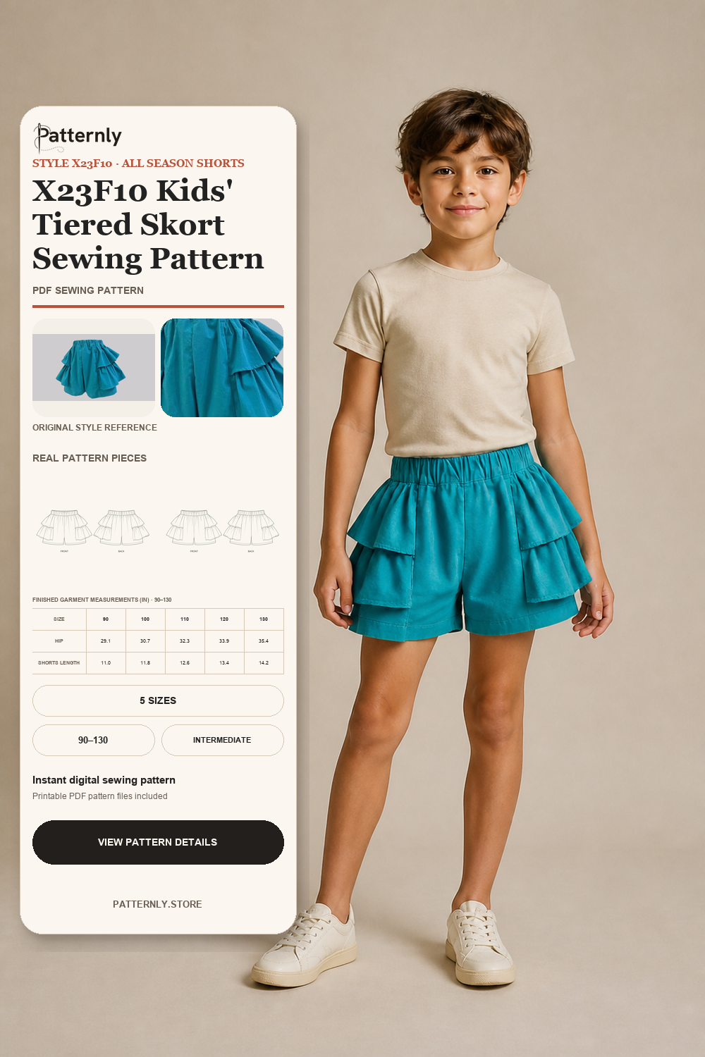 X23F10 Kids' Tiered Skort Sewing Pattern XANGER-2023 cover
