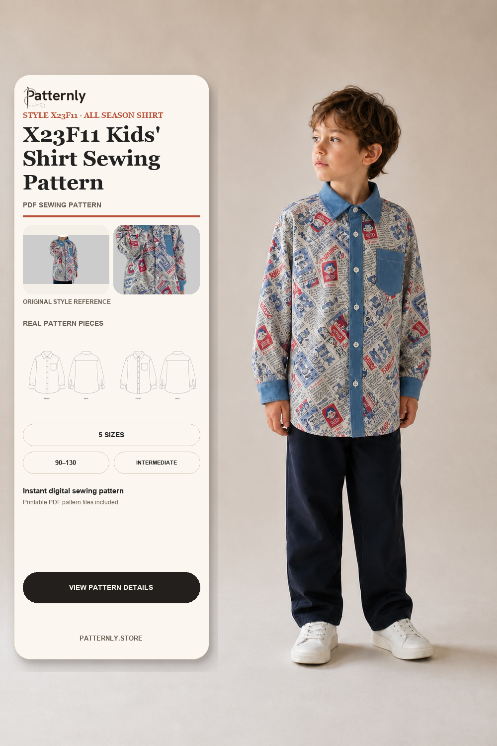 X23F11 Kids' Shirt Sewing Pattern XANGER-2023 cover