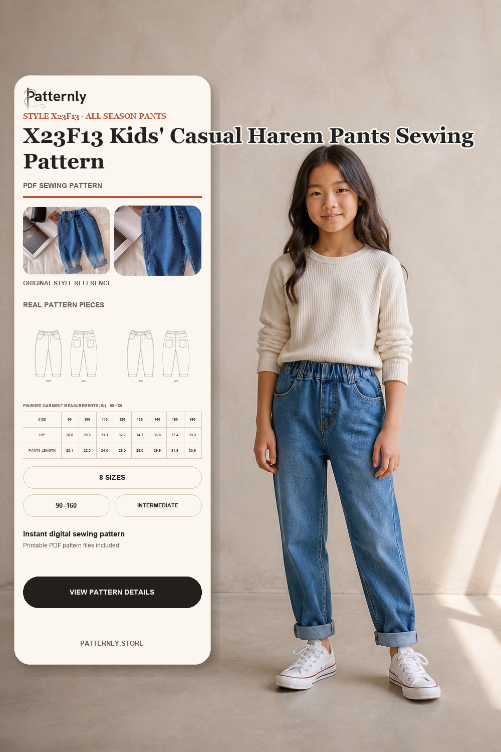 X23F13 Kids' Casual Harem Pants Sewing Pattern XANGER-2023 cover