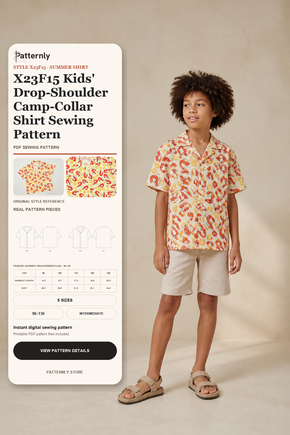 X23F15 Kids' Drop-Shoulder Camp-Collar Shirt Sewing Pattern XANGER-2023 cover