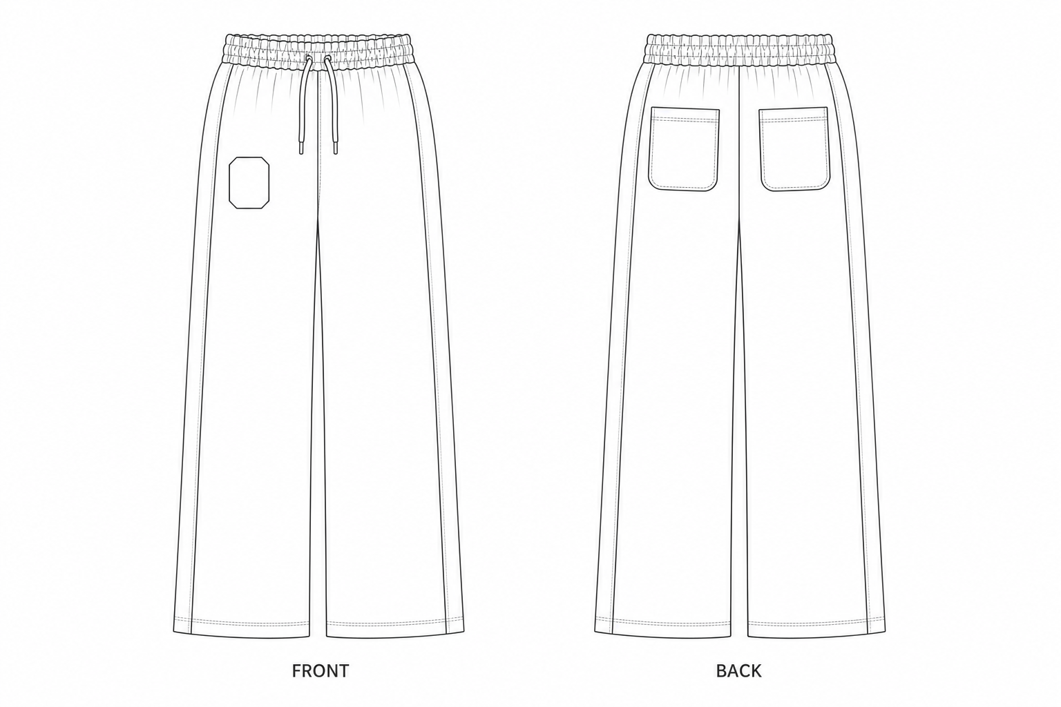 X23F18 Women's Wide-Leg Joggers Sewing Pattern front and back technical drawing