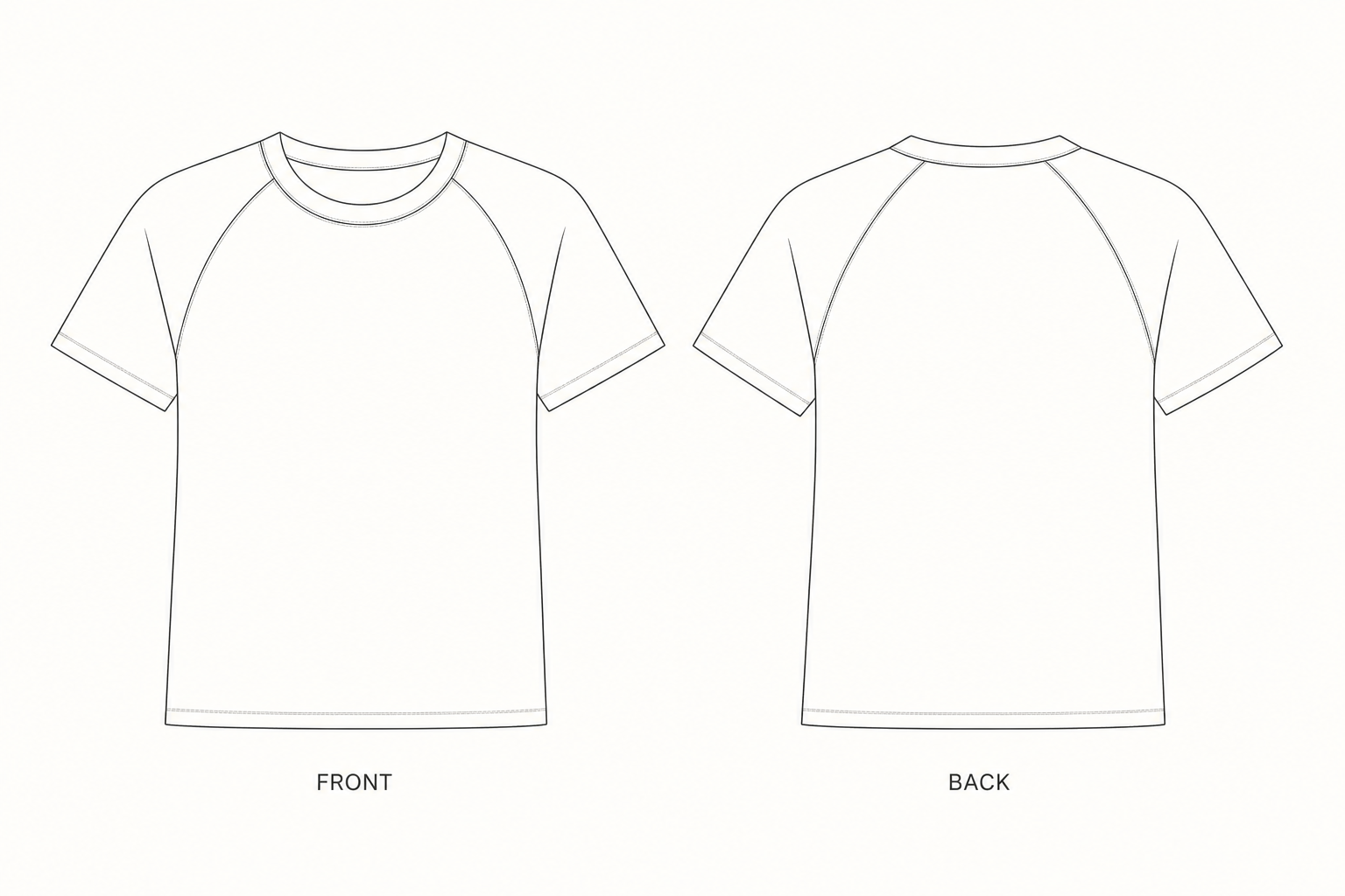 pattern-xq-057-adult-raglan-tee front and back technical drawing